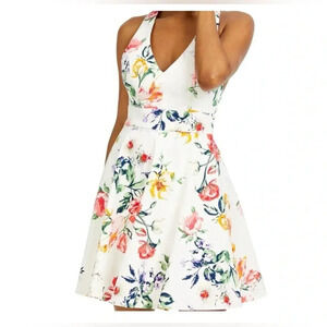 Colorful Floral White Summer Dress Spring SZ 13